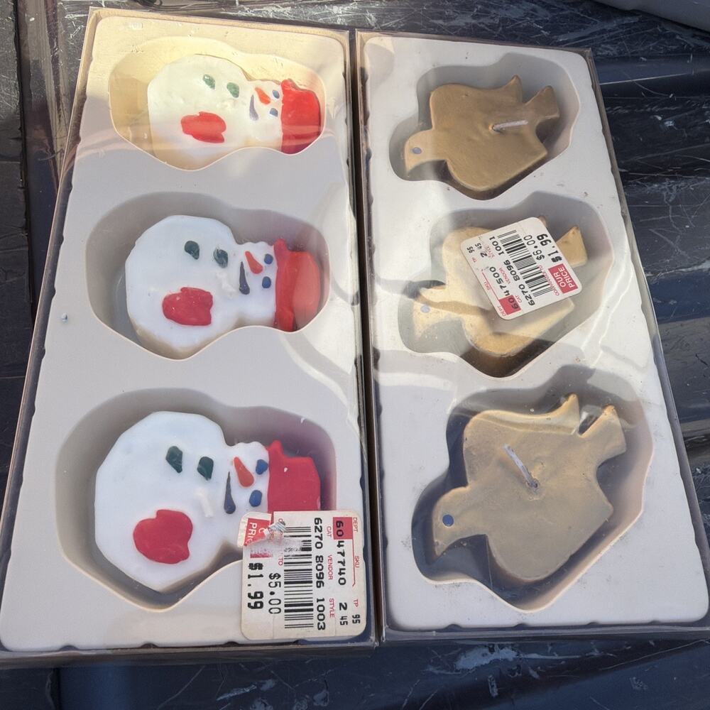6 Vintage Floating Holiday Candles made of wax Snowman &‎ Doves